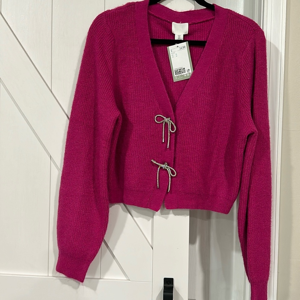 H&M pink rhinestone bow sweater